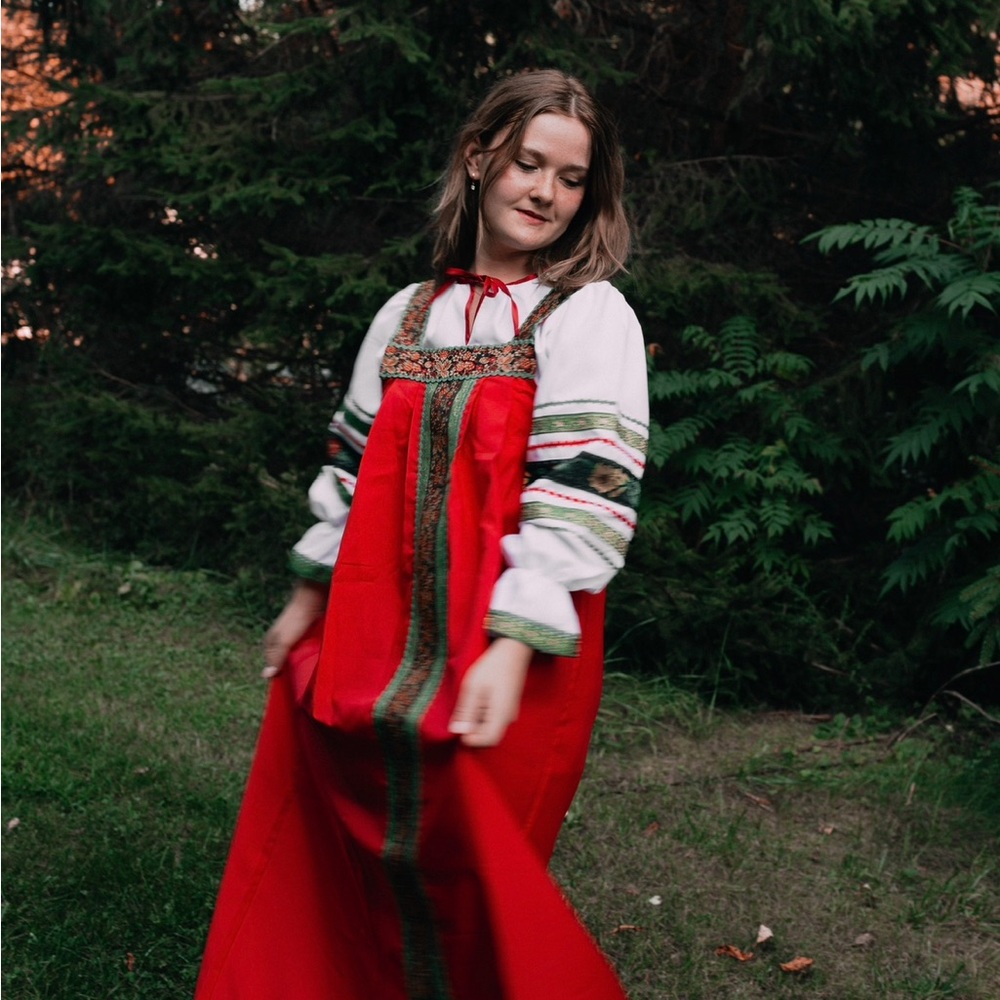 Slavic/Russain Traditional Red Embroidered Dress (S-M Size)
